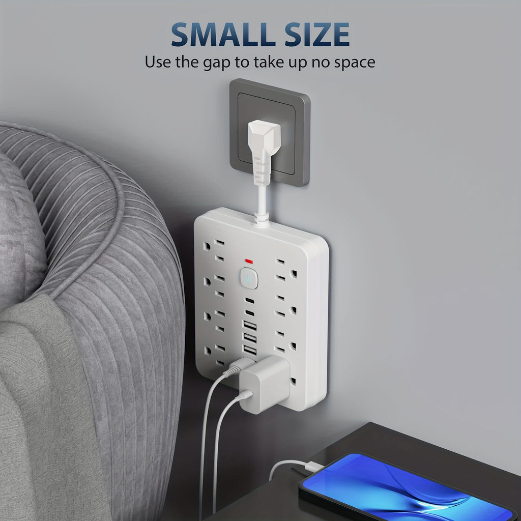 Flat 4-in-1 Power Strip with Surge Protection and One-Touch Control Switch US Plug, 110V-130V Rectangle Power Supply