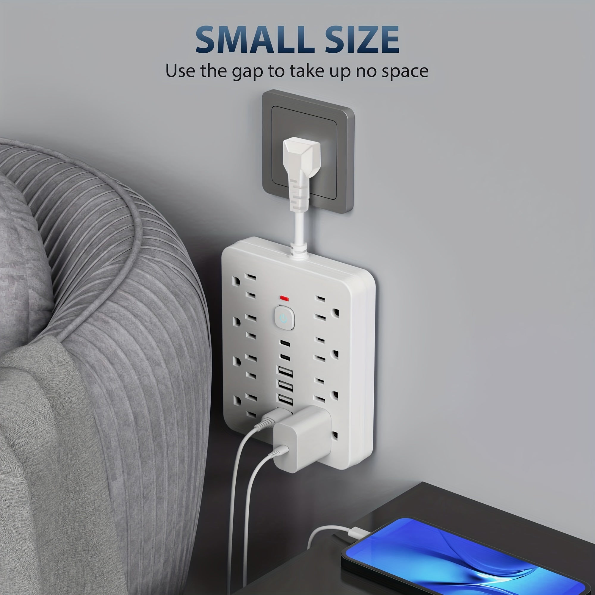 Flat 4-in-1 Power Strip with Surge Protection and One-Touch Control Switch US Plug, 110V-130V Rectangle Power Supply
