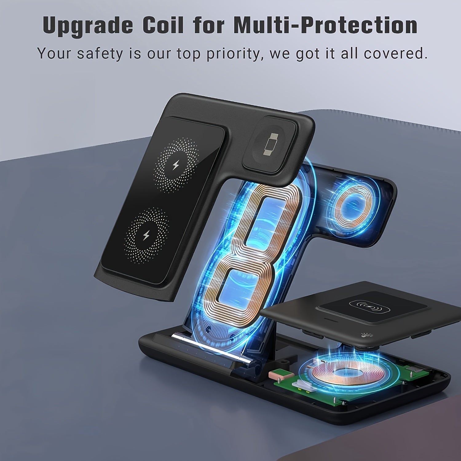 Foldable 3-in-1 Wireless Charging Station for Multiple Devices | Fast Charger Stand Dock for iWatch Series 9 8 7 6 SE 5 4 3 2, Ultra Airpods Pro 3 2, for iphone 17/16/15/14/13/12/11