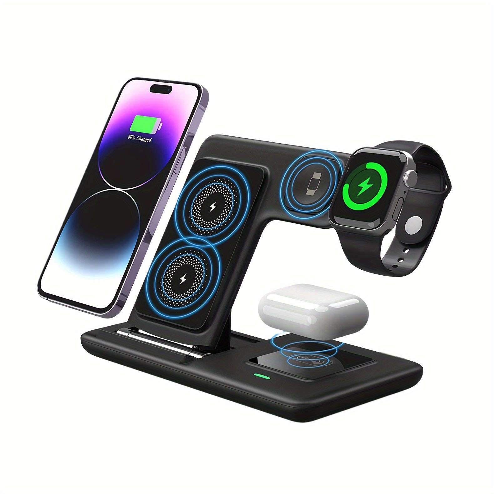 Foldable 3-in-1 Wireless Charging Station for Multiple Devices | Fast Charger Stand Dock for iWatch Series 9 8 7 6 SE 5 4 3 2, Ultra Airpods Pro 3 2, for iphone 17/16/15/14/13/12/11