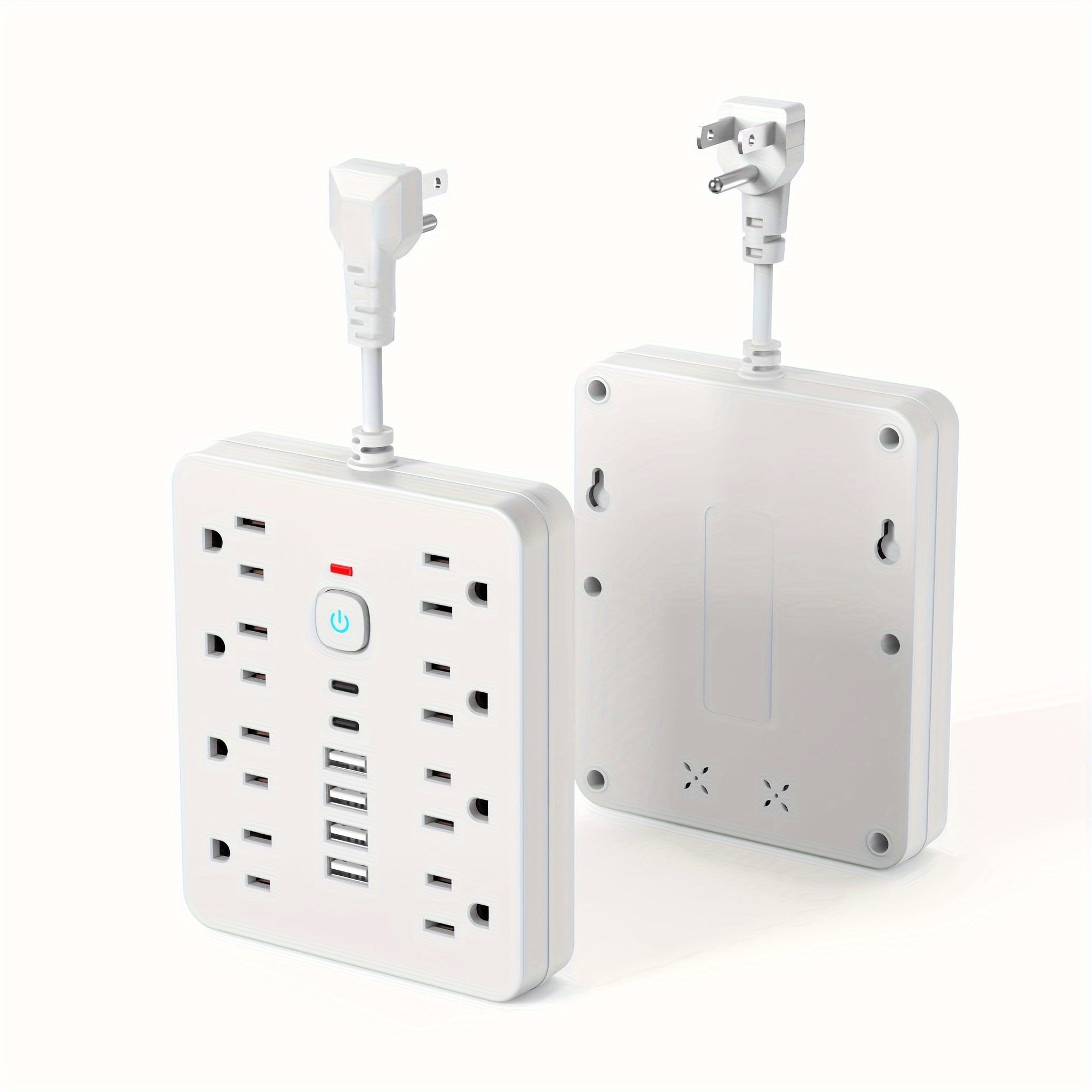 Flat 4-in-1 Power Strip with Surge Protection and One-Touch Control Switch US Plug, 110V-130V Rectangle Power Supply