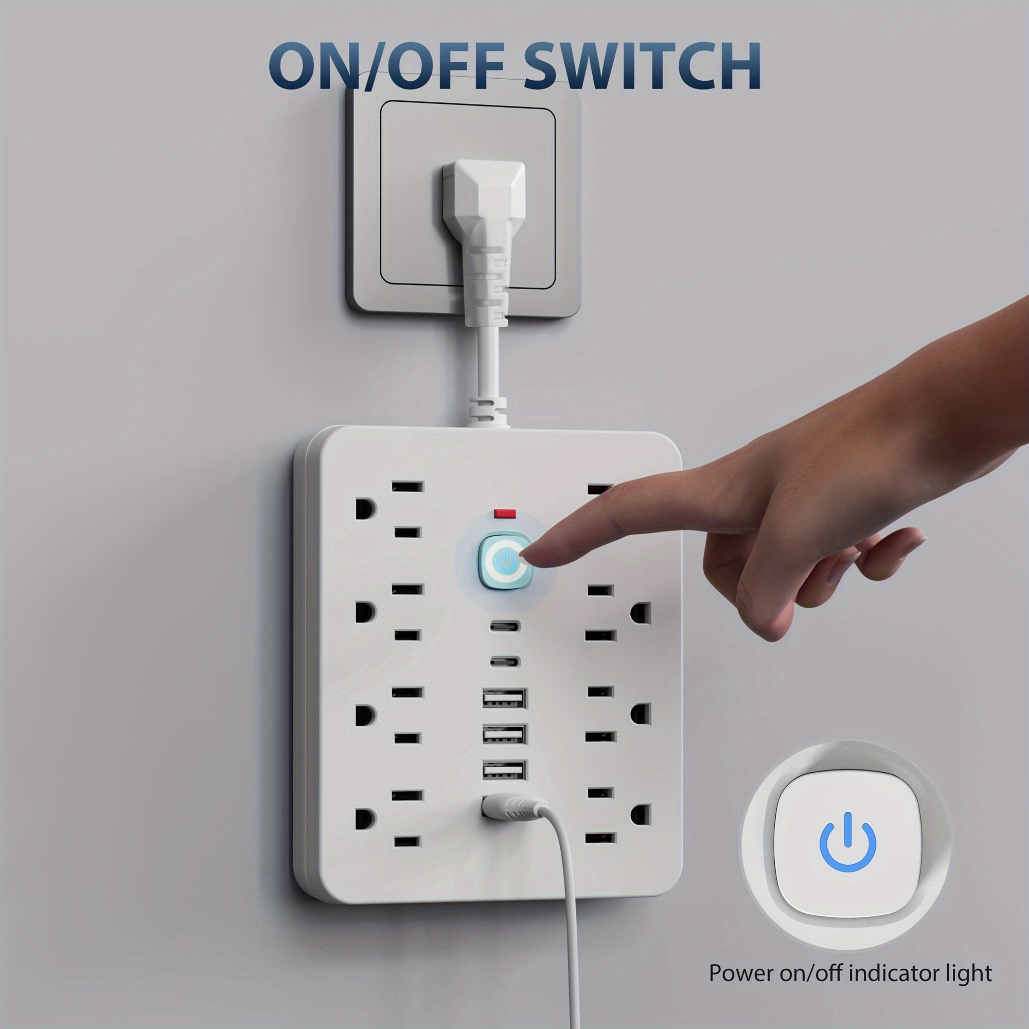 Flat 4-in-1 Power Strip with Surge Protection and One-Touch Control Switch US Plug, 110V-130V Rectangle Power Supply